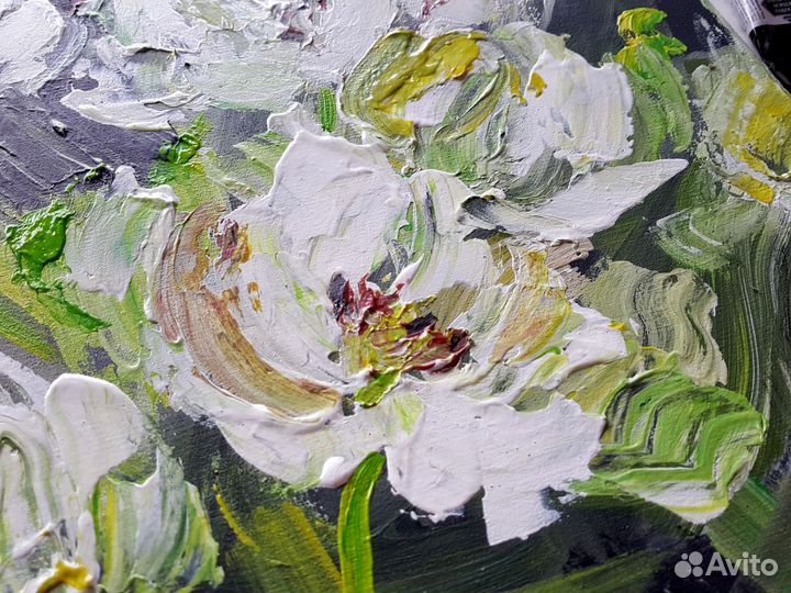 Текстурная картина Цветы Белые Пионы 50 на 50 см