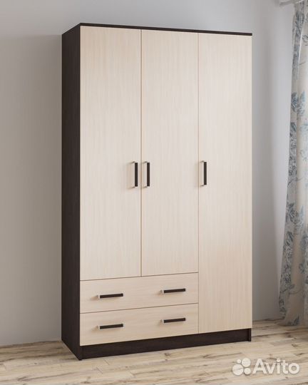 Шкаф трёхстворчатый 1,2 метра Венге/Дуб молочный