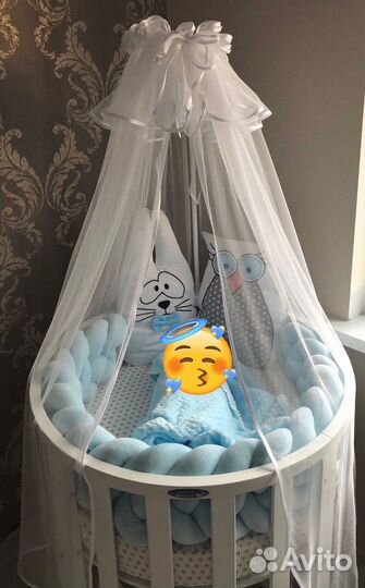 Набор в круглую детскую кроватку, балдахин