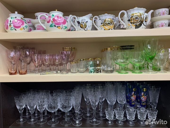 Сервиз,фарфор,цветное стекло,посуда СССР