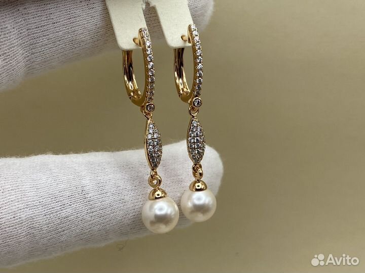 Серьги длинные, лёгкие, с жемчугом