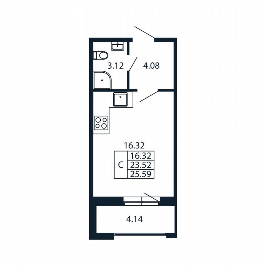 Квартира-студия, 25,6 м², 7/12 эт.