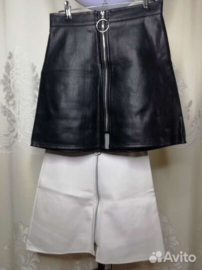 Кожаная mini мини юбка 42 размер