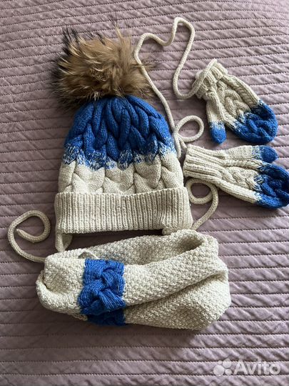 Шапка набор варежки снуд шарф осень зима