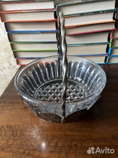 Конфетница хрустальная с подставкой мельхиор