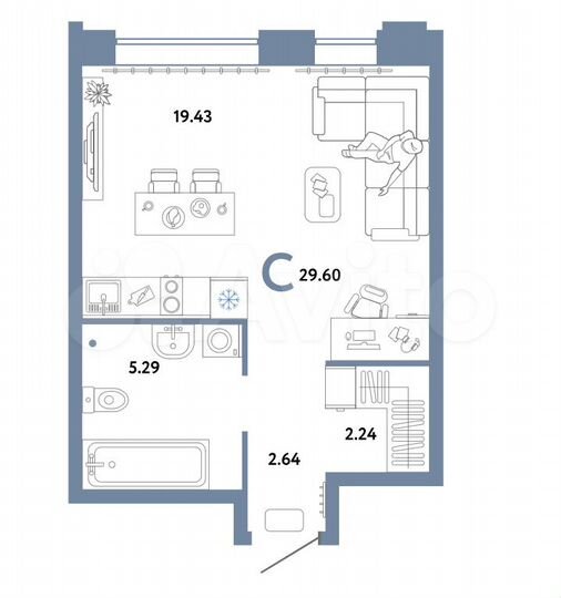 Квартира-студия, 29,7 м², 4/26 эт.