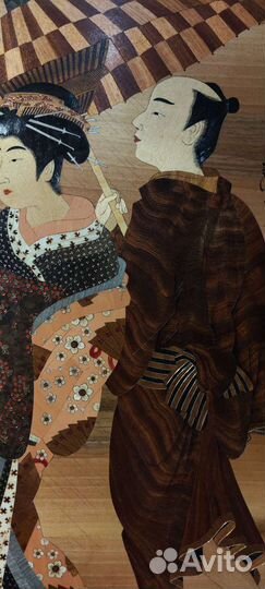 Японская гравюра.Кпртина в технике маркетри