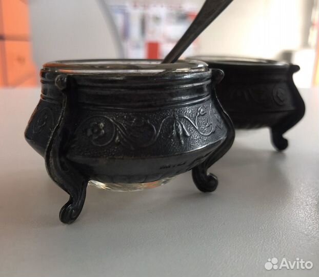 Солонка с ложечкой мельхиор СССР