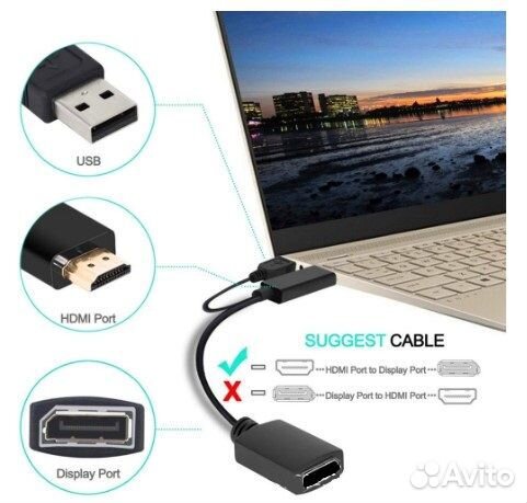 Из hdmi-DP 4K60Hz конвертер, адаптер, кабель c USB