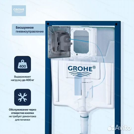 Инсталляция Grohe с кнопкой оружейная сталь