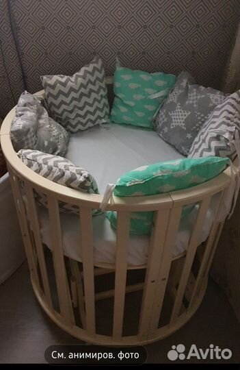 Кроватка детская овальная 6 в 1 с маятником