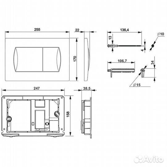 Клавиша смыва Roca Active 62B 8901160B2 Хром мато