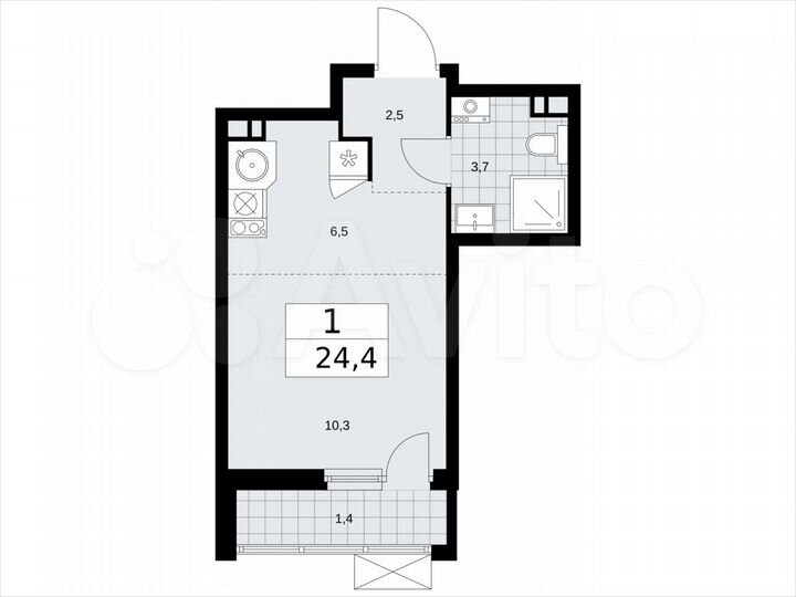 Квартира-студия, 24,4 м², 3/18 эт.