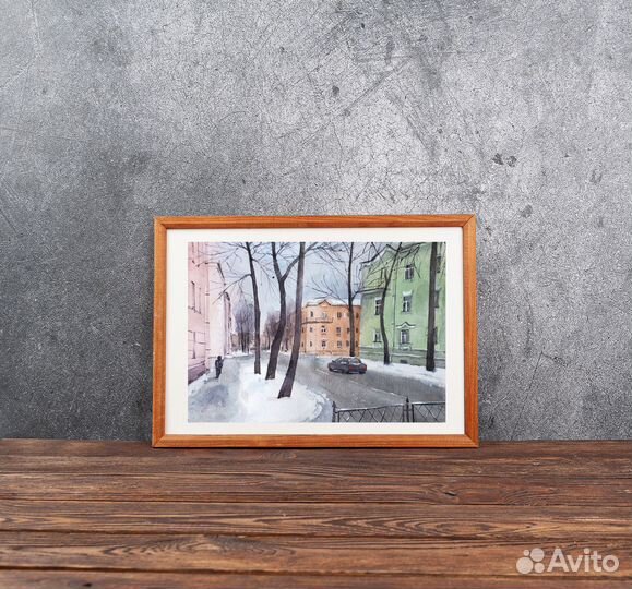 Картина акварель город Колпино