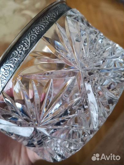 Конфетница хрусталь с мельхиором СССР