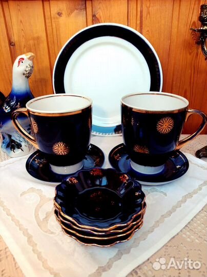 Старинный сервиз, чашки,гиганты,кобальт СССР