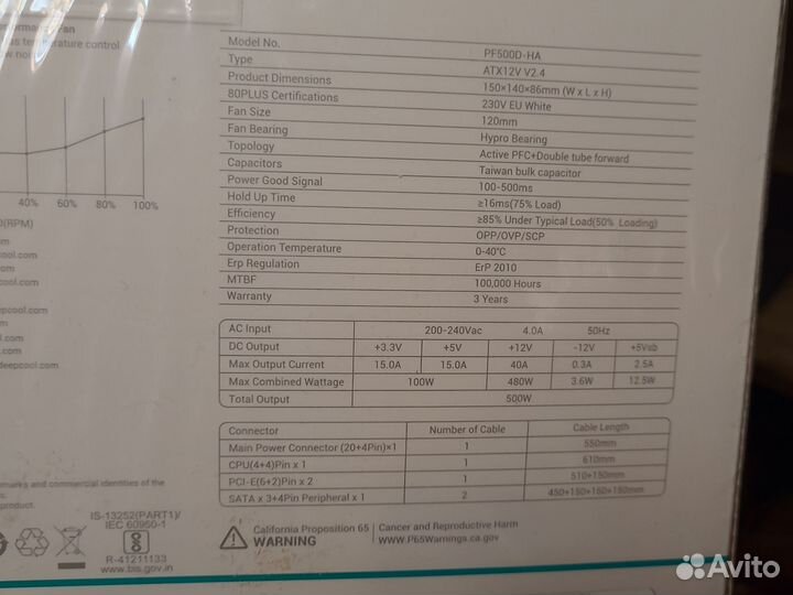 Блок питания 500 ватт Deepcool