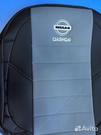 Чехлы для Nissan Qashqai Экокожа логотип Лидер