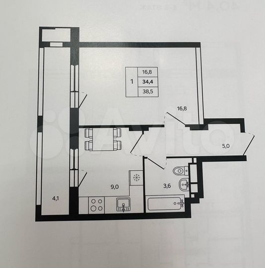 1-к. квартира, 38,3 м², 3/26 эт.