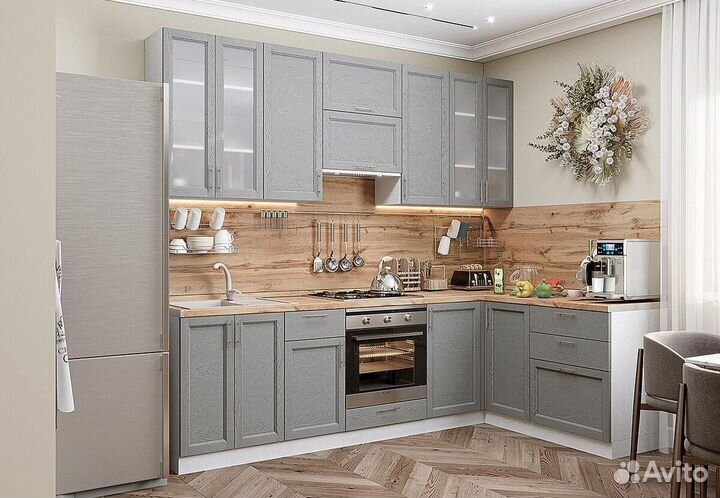 Кухонный гарнитур угловой Сканди-04 Grey Softwood