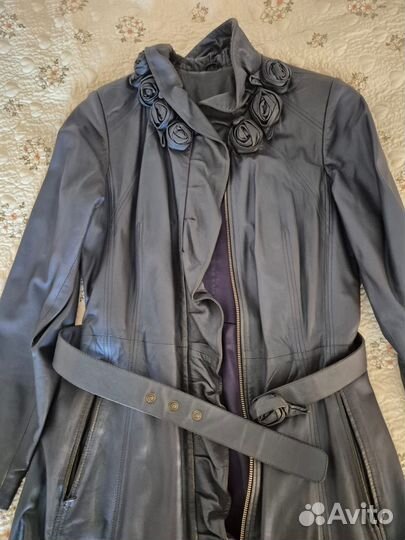 Кожаное женское пальто 46, весенне-осеннее, фабрич