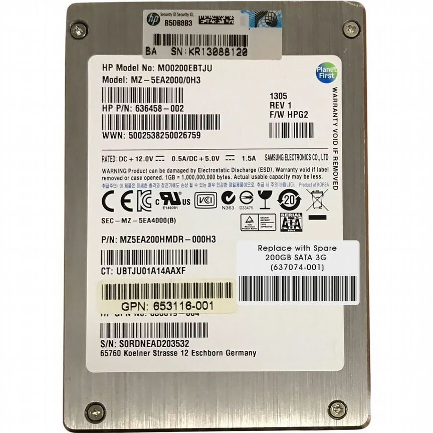 [637074-001] Жесткий Диск Hp 200gb Sata2 2.5" Ssd 637074-001