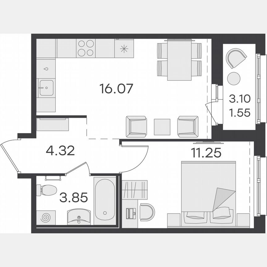 1-к. квартира, 37 м², 2/15 эт.