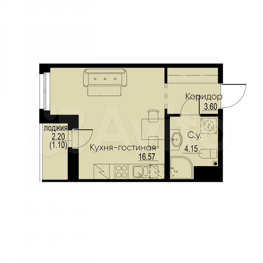 Квартира-студия, 25,4 м², 11/12 эт.
