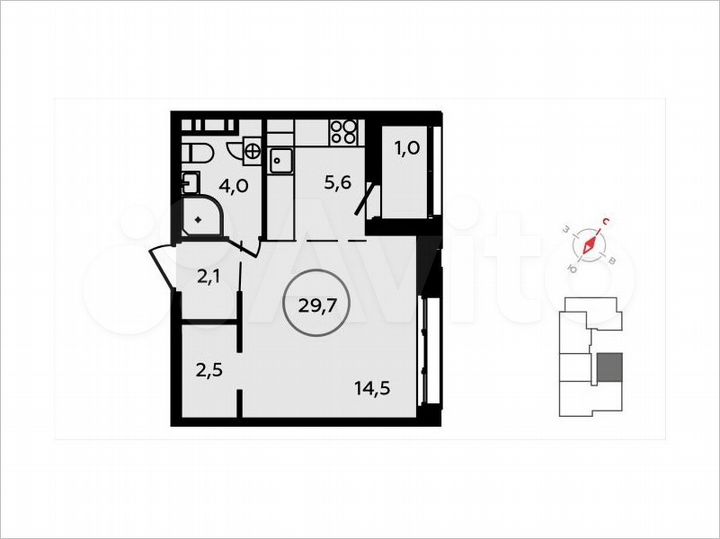 Квартира-студия, 29,7 м², 5/16 эт.