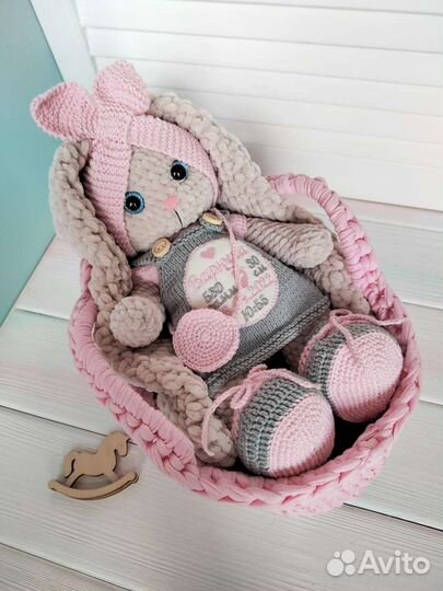 Игрушки ручной работы с метрикой, плюшевый заяц