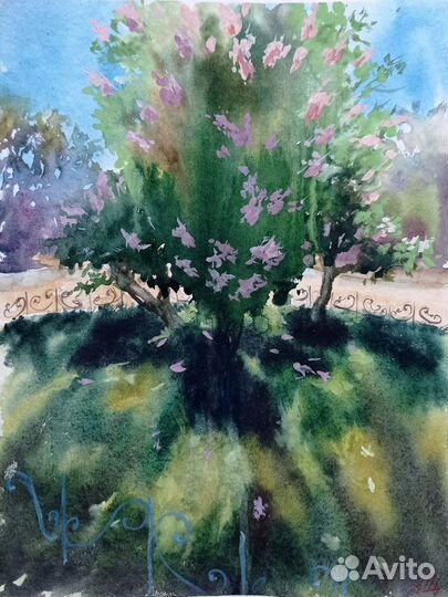 Акварельная картина пейзаж живопись природа