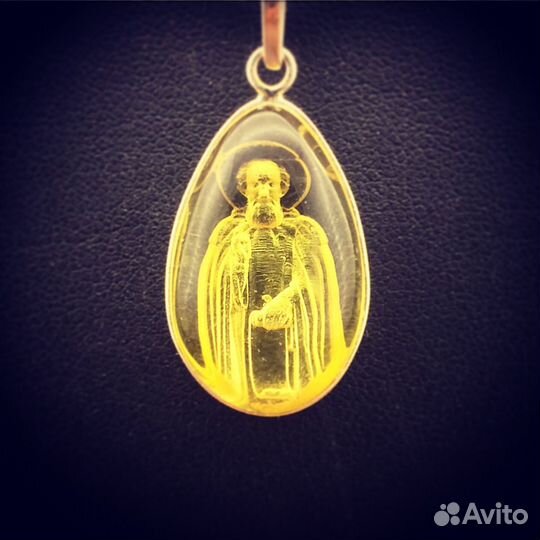 Сергей Радонежский Кулон Инталия Янтарь Серебро