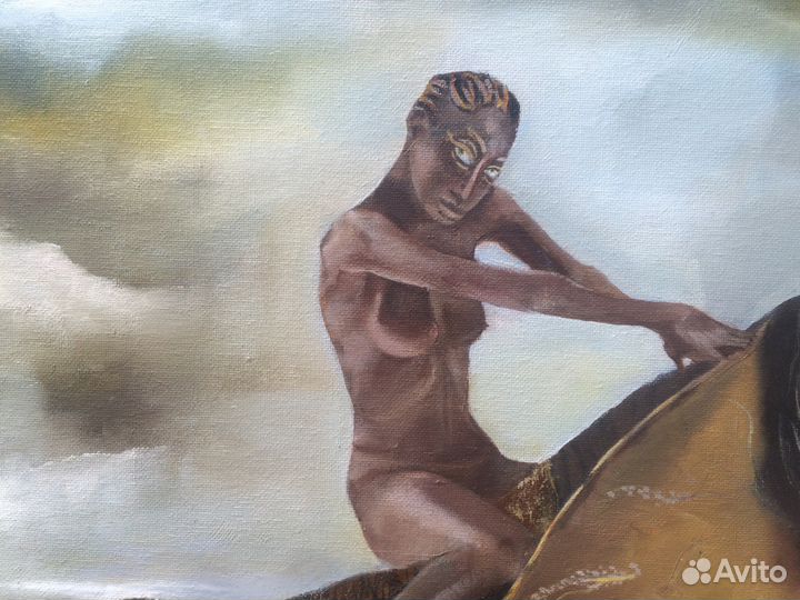 Картина. Девушка на слоне. Масло