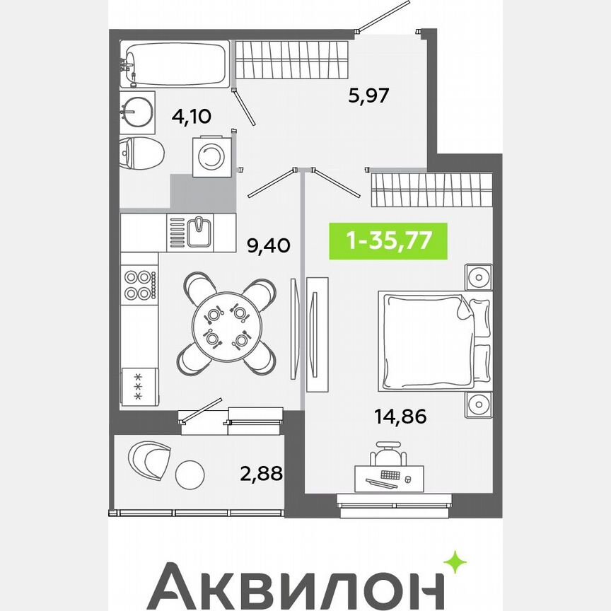 1-к. квартира, 35,8 м², 9/12 эт.