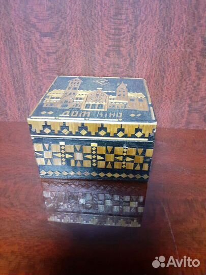 Винтажная шкатулка, инкрустация соломкой
