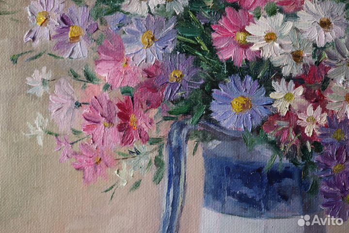 Картина маслом Цветы Ромашки 35x40см холст картон