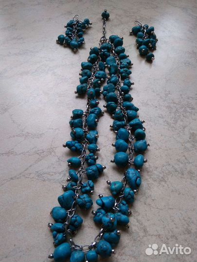 Бусы коралл,бирюза
