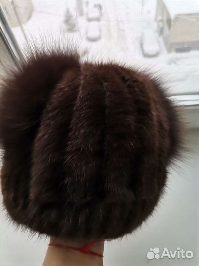 Шапка новая женская вязаный мех норки натуральный