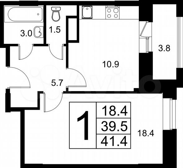 1-к. квартира, 40,1 м², 4/12 эт.