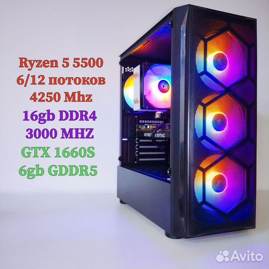 Игровой пк Ryzen 5 5500 GTX 1660 Super 512gb M2