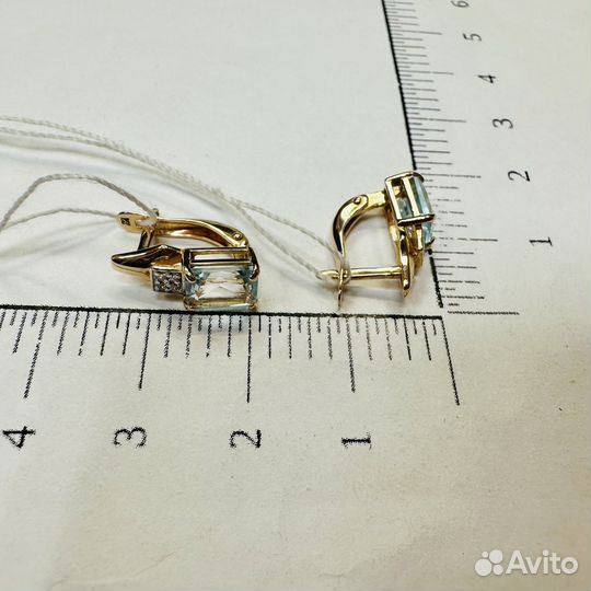 Золотые серьги с топазом и фианитами(20080)