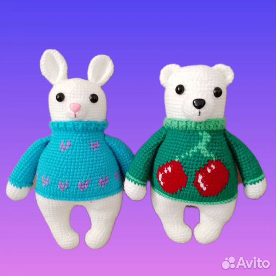 Вязаные игрушки, ручная работа. Единорог, зайчик