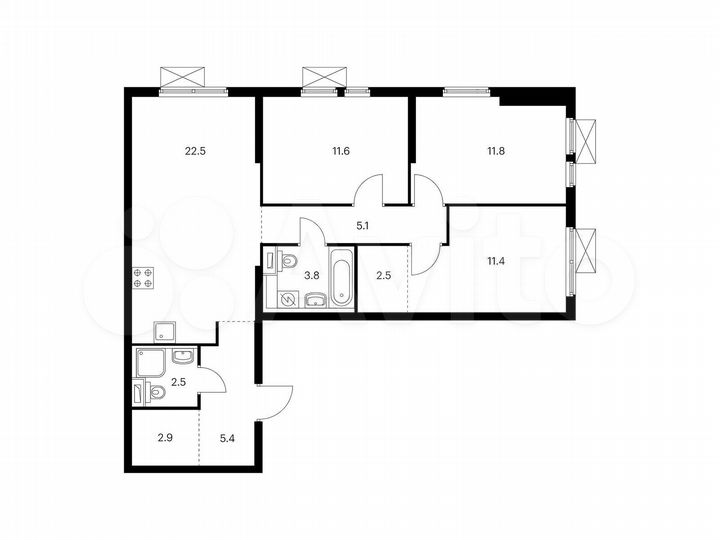 3-к. квартира, 79,5 м², 22/25 эт.
