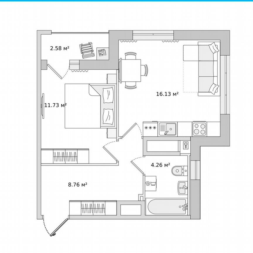 1-к. квартира, 43,7 м², 7/23 эт.