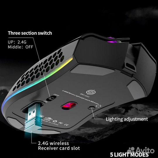 Беспроводная игровая мышь BM-600 RGB