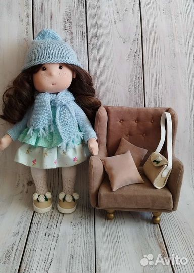 Интерьерная кукла ручная работа с собачкой
