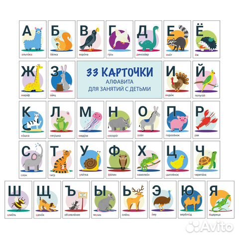 Буквы русского алфавита, карточки для детей