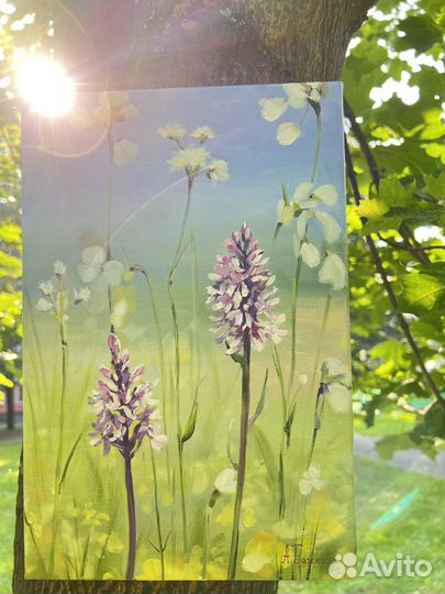 Картина маслом Полевые цветы 30х20, холст