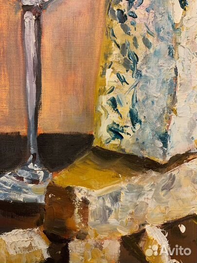 Бокал и сыр. Масло на спец бумаге