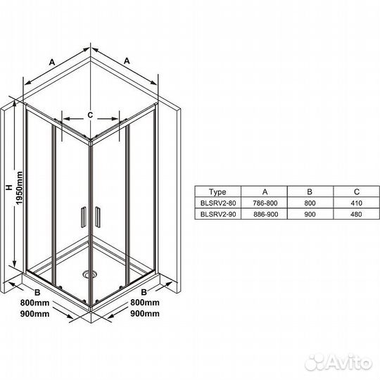 Душевой уголок Ravak Blix Slim 90x90 blsrv2-90 про